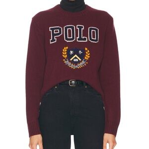 Polo Ralph Lauren Long Sleeve Wool Sweater in Rich Ruby Burgundy Red